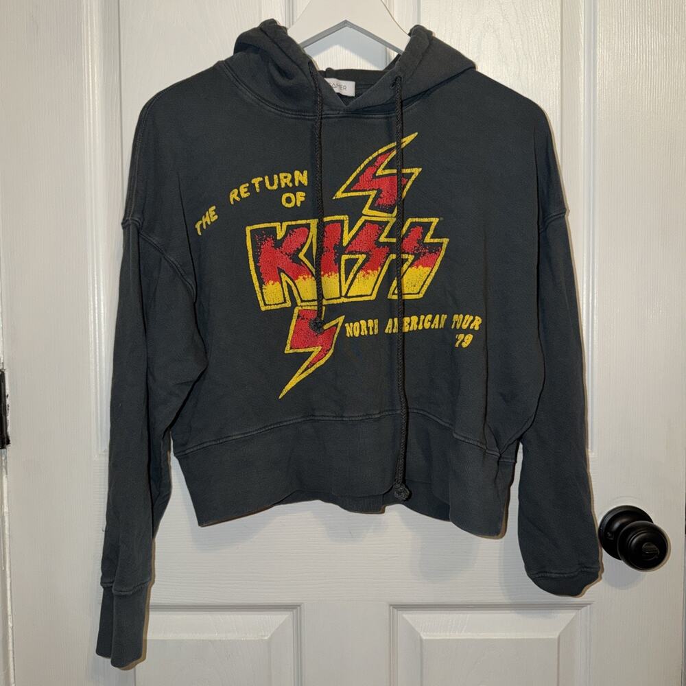 Daydreamer Women’s S Vintage Black The Return Of‎ Kiss Cropped Hoodie Sweatshirt